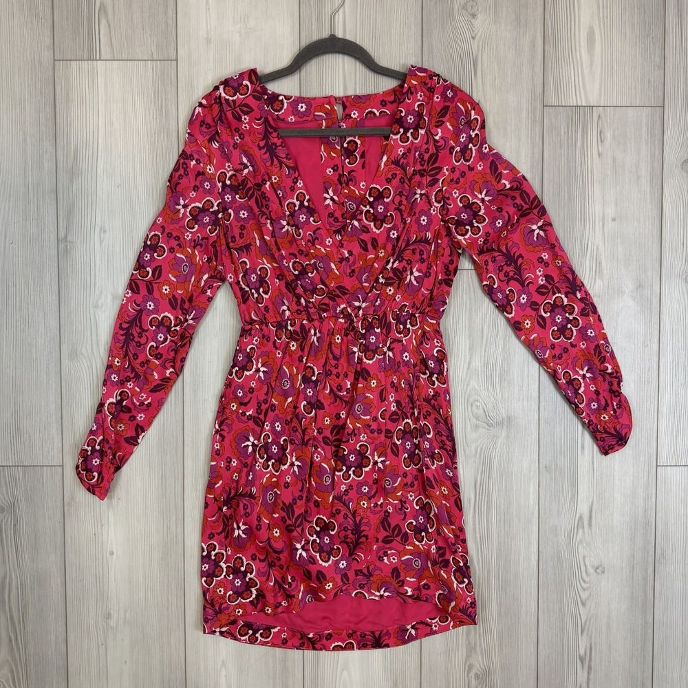 NWT‎ Maeve By ANTHROPOLOGIE Small pink wrap mini dress floral V-Neck